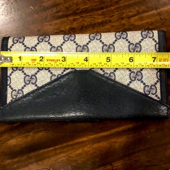 M GUCCI GG Monogram Navy Blue Leather Accent Long Bifold Wallet Vintage - Picture 15 of 17